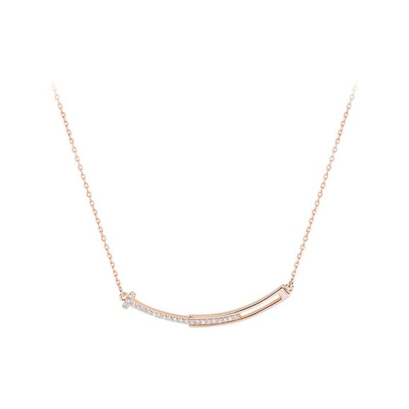 NEW Silver Rose Gold Micro Zircon Smiling Line Necklace - Picture 4 of 4